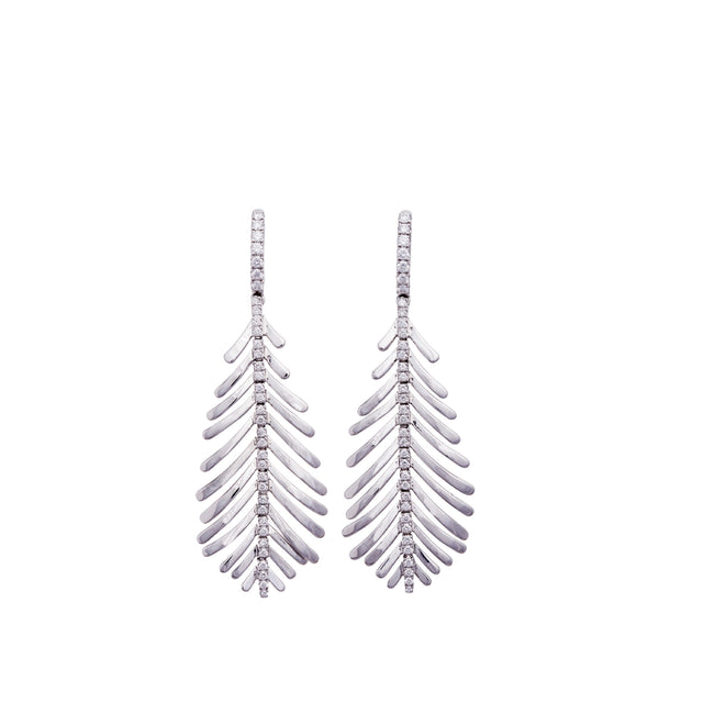Image 1 of 3 - SILVER - SIDNEY GARBER Plume Earrings: 18K WG Di Spine Plume ER, Posted, 0.75CT. Plume Earrings move and sway as you do, with a row of diamonds down the spine to catch the light. Length: About  2.25 Inches. Diamonds .75 Carat. 18k White Gold. 