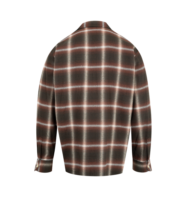 Image 2 of 2 - RED - SECOND LAYER Logan Ombre Long Sleeve Shirt featuring a relaxed, oversized fit with a classic collar, button cuffs, front button closure, vintage pearl buttons and tonal pin stitching along the collar and cuffs. 100% cotton. Made in Japan. 