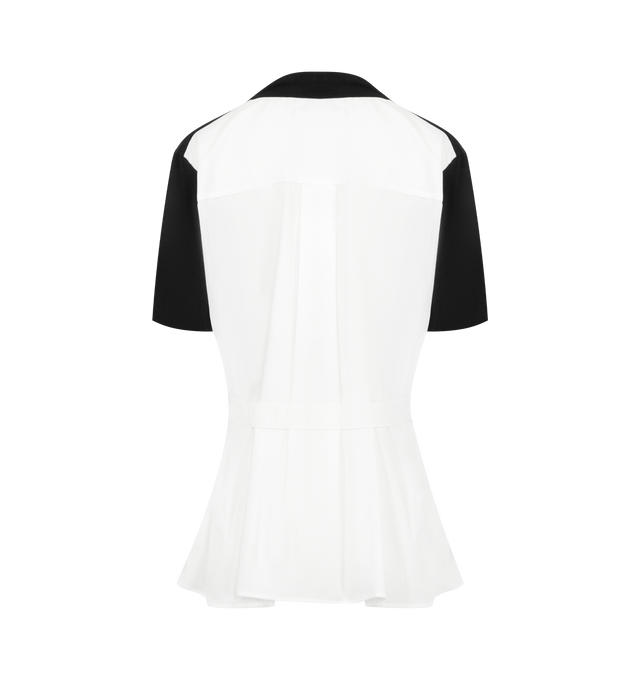 Image 2 of 2 - BLACK - SACAI Poplin x Cotton Knit Pullover featuring crew neck, short sleeves, cotton poplin and knit cotton-blend top, layered hem, box pleat at back yoke and cinch strap at back waist. 100% cotton. 65% cotton, 35% polyester. 