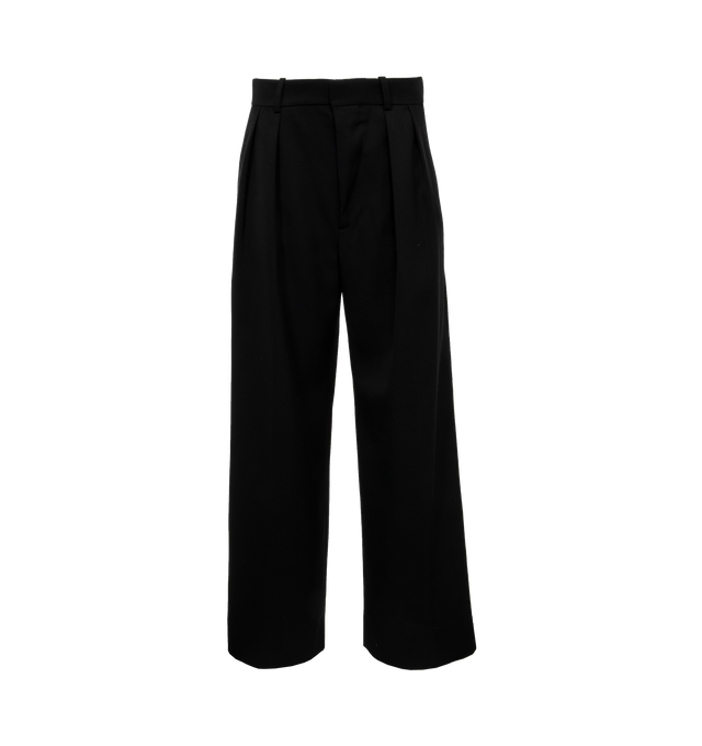 Image 1 of 4 - BLACK - WARDROBE.NYC Low Rise Trousers featuring pleated waist, hook-and-eye closures at waist, zip fly, wide-leg silhouette, slant hip pockets and faux welt back pockets. 100% wool. 