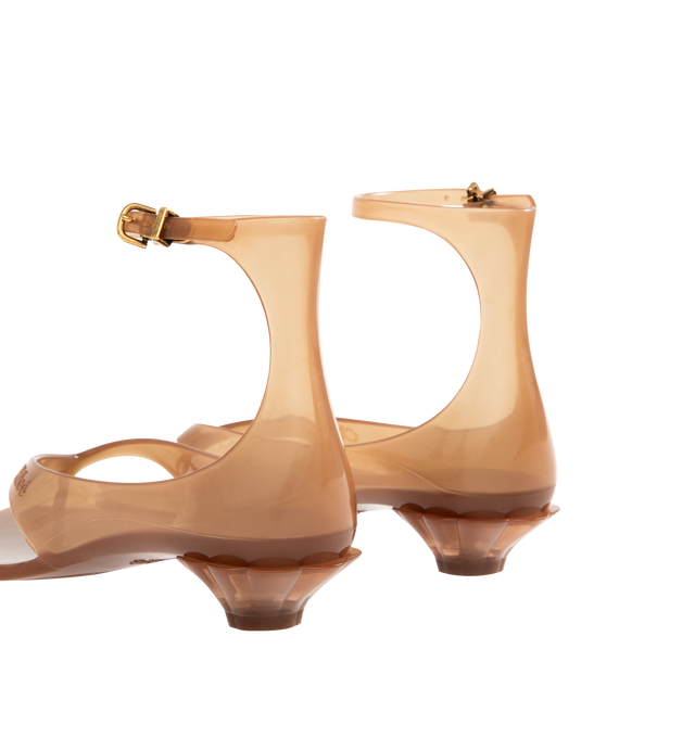 Image 3 of 4 - BROWN - CHLOE Jelly Sandal featuring transparent TPU, thong front with a distinctive wavy sole, shell-shaped heel, adjustable, buckled ankle strap and an oversized tonal Chlo logo on the sole. Sandal heel height: 1". Upper: TPU. Heel: polycarbonate. 