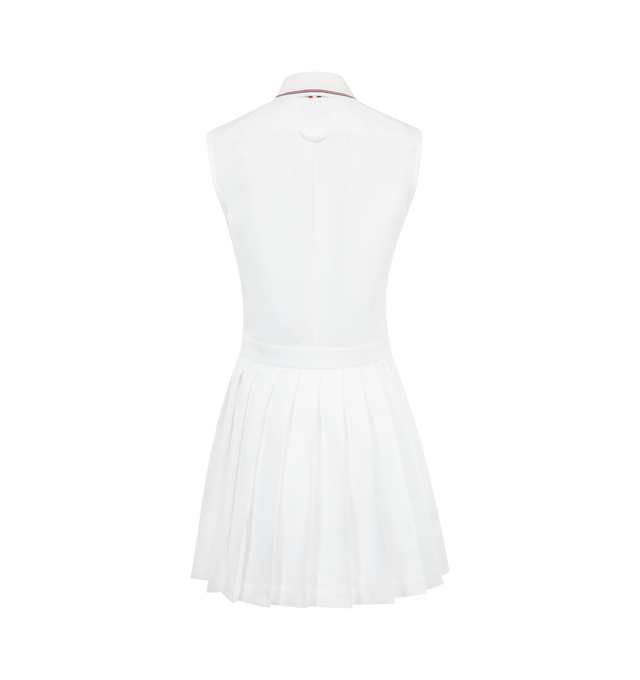 Image 2 of 2 - WHITE - Thom Browne Women's pleated skirt sleeveless cotton dress featuring front button fastening, polo collar. Made in Italy. 100% cotton. 