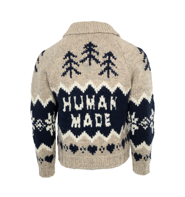 NEUTRAL - HUMAN MADE Polar Bear Cowichian Zip Up Cardigan featuring zip front closure, collar, knit pattern throughout and 2 front pockets. 