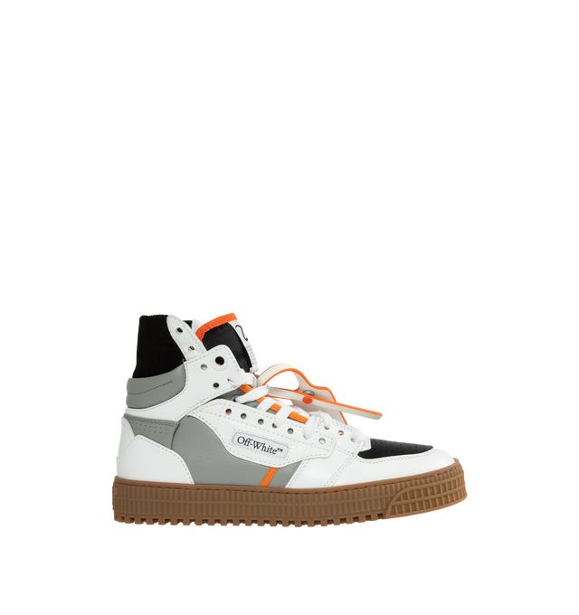 GREY - OFF-WHITE 3.0 Off Court Sneakers featuring colour-block design, logo print to the side, signature Zip Tie tag, signature Arrows motif, round toe, perforated toebox, ankle-length, branded insole and flat rubber sole. 45% leather, 40% cotton, 10% polyamide, 4% polyester, 1% elastane.