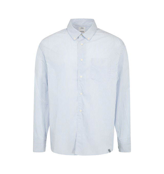 Image 1 of 2 - WHITE - Visvim Beiler Long Sleeve Button-Down Shirt is crafted from Italian fine-gauge high-density cotton and features a classic button-down silhouette with a distinctive damaged finish. Designed with custom bone buttons and elevated craftsmanship throughout, this long-sleeve shirt balances refined tailoring with Visvim's signature vintage-inspired treatment. Main Material: 100% Cotton. Made in Japan. 