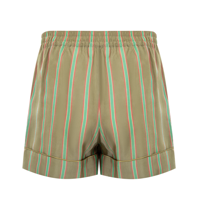 Image 2 of 3 - GREEN - SAINT LAURENT Pyjama Short featuring a wide leg with double-pleat, concealed pockets, piped upturned cuffs and elasticized waist. 100% cupro. Made in Italy. 