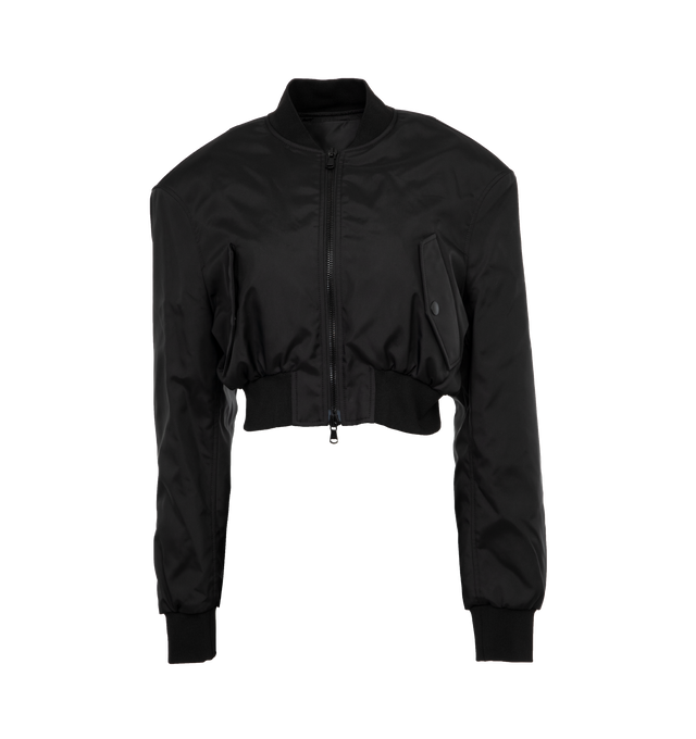 BLACK - WARDROBE.NYC Cropped Bomber Jacket featuring boxy shape, waterproof nylon with ribbed edges and snap button-fastening flap pockets. 100% polyamide.