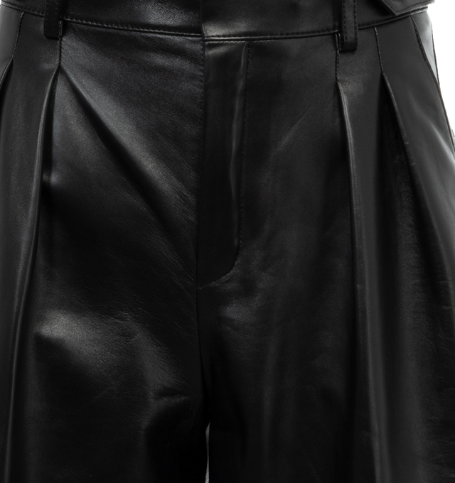 Image 3 of 3 - BLACK - SAINT LAURENT leather Culotte Pants featuring front darts, a wide leg style and knee length. 100% leather. 