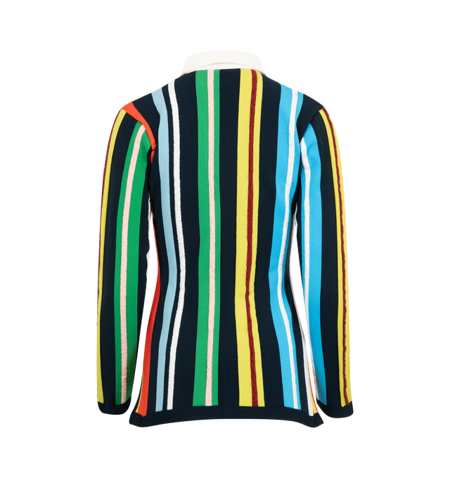 Image 2 of 2 - MULTI - THE ELDER STATESMAN Unrugby Stripe Rugby Shirt featuring long sleeves, stripes throughout, contrast polo collar and ribbed cuffs and hem. 70% viscose, 30% polyester. Made in Italy. 