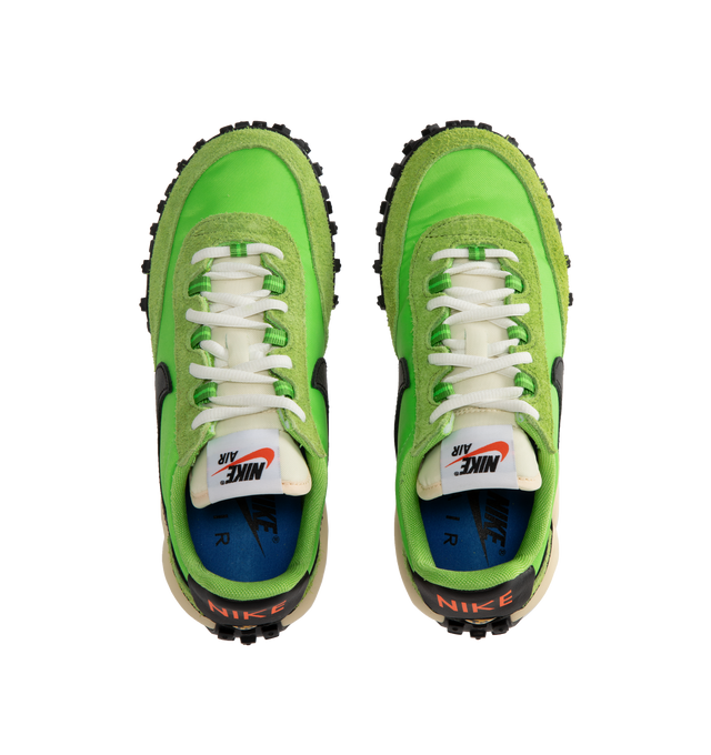 Image 5 of 5 - GREEN - Nike Air Max Waffle SP sneakers with Action Green and Total Orange Textile upper with suede overlays, leather swoosh and heel tab. Featuring air cushioning, foam midsole and textured rubber outsole.  