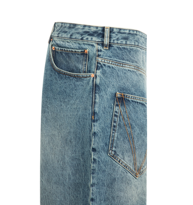 Image 3 of 3 - BLUE - VETEMENTS Back To Front Wide-Leg Denim Jeans featuring concealed hook-and-eye and zip-fly fastening at front, exposed button fastening at back, relaxed fit, high-rise, wide leg, belt loops, two patch pockets and brand patch at front, two slip pockets at back and faded wash. 100% cotton. Made in Italy. 