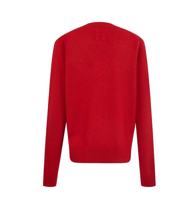 Image 2 of 2 - RED - Nili Lotan Women's Emma Cashmere Sweater is crafted from lightweight cashmere in a jersey-stitch knit and features a relaxed-fit silhouette with a flattering V-neckline, medium body length, and regular-length sleeves. Designed for effortless everyday wear, this luxurious pullover is finished with rib-knit trims at the cuffs, hem, and neckline, along with Nili Lotan's signature center-back cable-knit detail. Main Material: 100% Cashmere.  