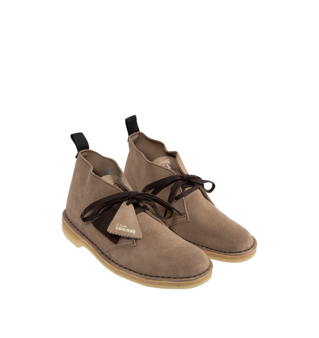 Image 2 of 4 - BROWN - CLARKS Desert Boot 75th anniversary release featuring suede upper, breathable leather lining, lace-up fastening for a secure, custom fit and signature pebble crepe rubber outsole. 