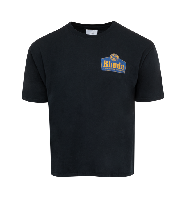 Image 1 of 2 - BLACK - RHUDE Grand Cru T-Shirt featuring short sleeves, crew neck, straight hem, logo on front and graphic print on back. 100% cotton. 