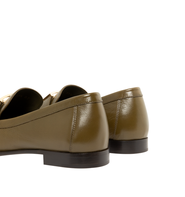 Image 3 of 4 - GREEN - FENDI Leather Loafers featuring rounded toe, FF Baguette accessory on the vamp, gathered apron, flexible wrap-around construction and leather sole with non-slip rubber insert. 100% lambskin. Made in Italy. 