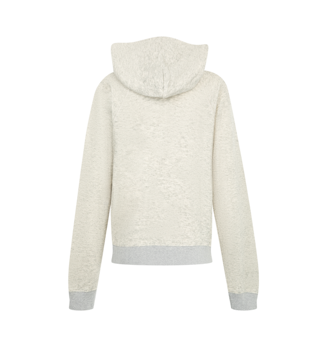 Image 2 of 2 - GREY - Khaite Women's Ellen Hooded Sweatshirt is crafted from cashmere-infused Japanese terry and features a compact, shrunken fit, raglan sleeves, and a double-layered hood. Designed with ribbed trims, an edge-stitched kangaroo pocket, and four-needle cover stitching, this elevated essential combines refined warmth with a plush, soft handfeel. Main Material: 70% Cotton, 17% Wool, 11% Polyamide, 2% Cashmere. Made in Italy. 