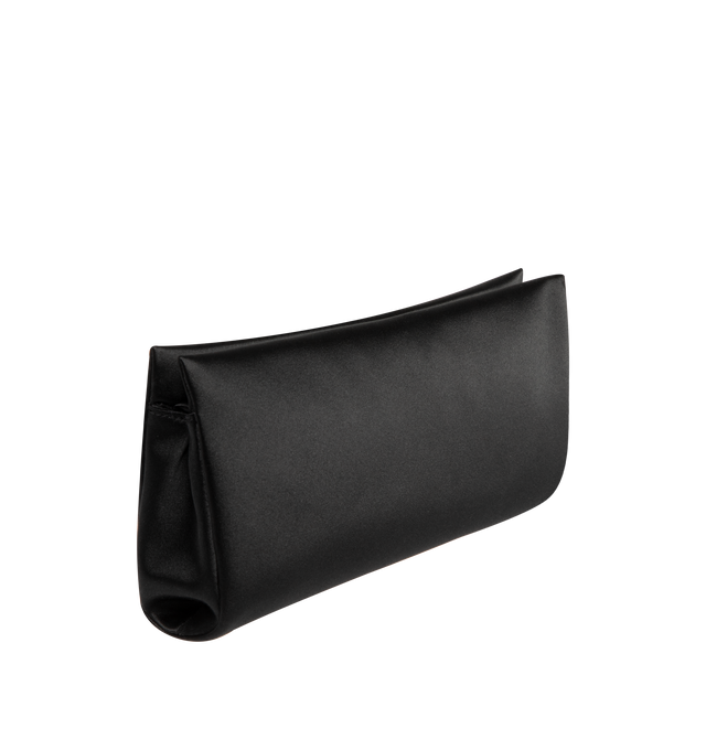 Image 2 of 3 - BLACK - SAINT LAURENT Folded Evening Clutch featuring soft pouch in satin, hammered logo charm, lightweight clutch, certified viscose and certified silk lining, bronze-tone hardware, zip closure and one flat pocket. 11.6" x 5.5" x 1.2". Viscose, silk. Made in Italy. 