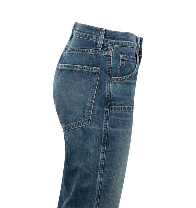 Image 3 of 3 - BLUE - NILI LOTAN Welder Jean featuring non-stretch denim, mid-rise, straight leg, classic welder detailing, five pocket detail and zip fly. 100% cotton. Made in USA.  