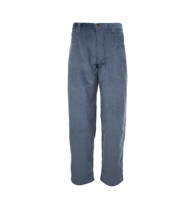 Image 1 of 4 - BLUE - NOAH Wide-Wale Corduroy Jeans featuring 5-pocket style with zip fly, metal shank closure, copper rivets, embroidered patch on back pocket, wide fit and relaxed fit. 100% cotton. Made in Portugal. 