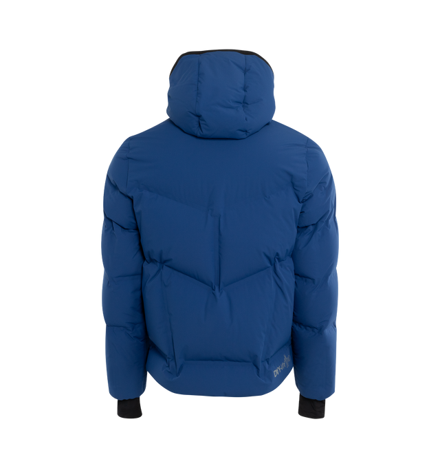 Image 2 of 3 - BLUE - MONCLER GRENOBLE ACRESAZ JACKET is made with 2L 4-way, stretch tech poplin, stretch nylon lining, down-filled, has heat-sealed seams, adjustable hood with drawstring fastening, DAY-NAMIC" transfer, "MONCLER" lettering, YKK Aquaguard Highly Water Resistant zipper closure, exterior pockets with interior media pocket, stretch jersey wrist gaiters, ski pass pocket with YKK Aquaguard Highly Water Resistant zipper closure, hem with elastic drawstring fastening and embossed silicone logo. 