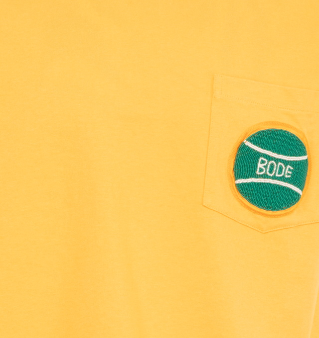 Image 3 of 3 - YELLOW - BODE Game Point Pocket Tee featuring chest pocket with patch graphic, crew neck and short sleeves. 100% cotton.  