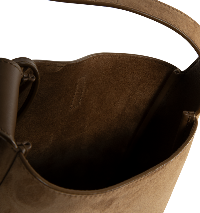 Image 3 of 3 - BROWN - SAINT LAURENT Le 5  7 Supple Baby Bag in suede featuring leather tab closure decorated with the cassandre, supple construction lined in tonal leather, an inner card holder and an adjustable strap. 6.7" x 6.3" x 2.8". Handle drop: 10.12". Made in Italy. 