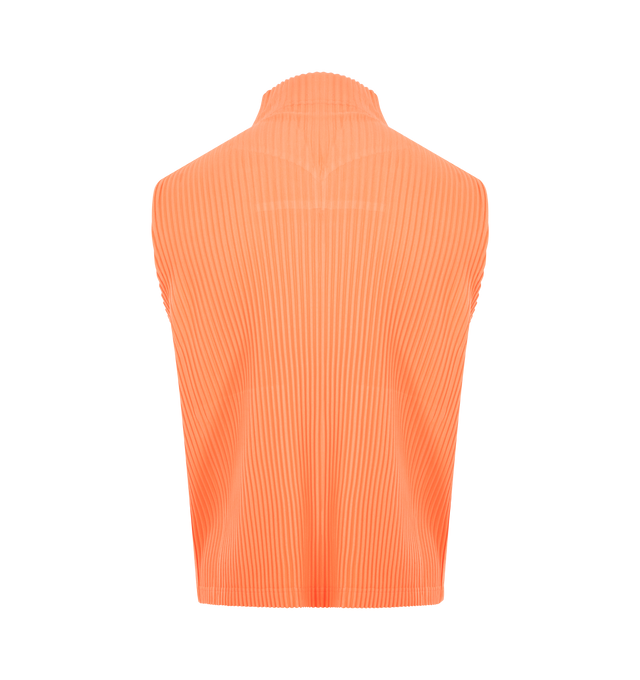 Image 2 of 2 - ORANGE - ISSEY MIYAKE Vest featuring portability and lightweight comfort, quick-drying properties, zip closure, sleeveless, pleated throughout and pockets on both sides. 100% polyester. Made in Japan. 