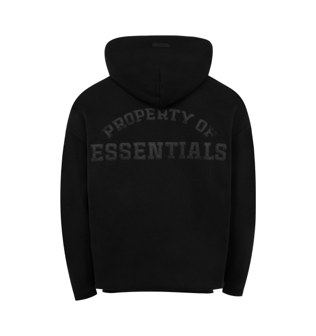 Image 2 of 3 - BLACK - FEAR OF GOD ESSENTIALS Property Lounge Long Zip Hoodie featuring heavy 480GSM core fleece, Essentials Property logo is branded on the back in a satin stitch, half zip front, double-layer hoodie, side pockets, rib-knit cuffs, waist-hem and an Essentials signature label on the hood edge. 80% cotton, 20% polyester. 