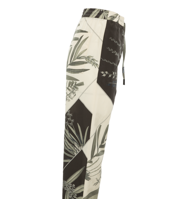 Image 3 of 4 - BLACK - Loewe Paula's Ibiza Pyjama Trousers crafted in lightweight cotton silk habotai in a relaxed fit, regular length, mid waist, straight leg with placed tropical flower print with trompe loeil scarf details. Featuring elasticated waist with drawstring, seam pockets, rear patch pocket and LOEWE embossed leather tip placed on the drawstring. Main material: Cotton/Silk. Made in: Italy. Loewe Paula's Ibiza 2024 collection is inspired by the iconic Paula's boutique, synonymous with the counter 