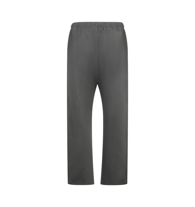 Image 2 of 3 - GREY - FEAR OF GOD ESSENTIALS Flare Sweatpant featuring 480gsm core fleece, cut in a relaxed silhouette that extends into a flared leg, encased elastic waistband with elongated drawcords, side seam pockets and a Fear of God Essentials rubberized label stitched at the center front. 80% cotton, 20% polyester.  