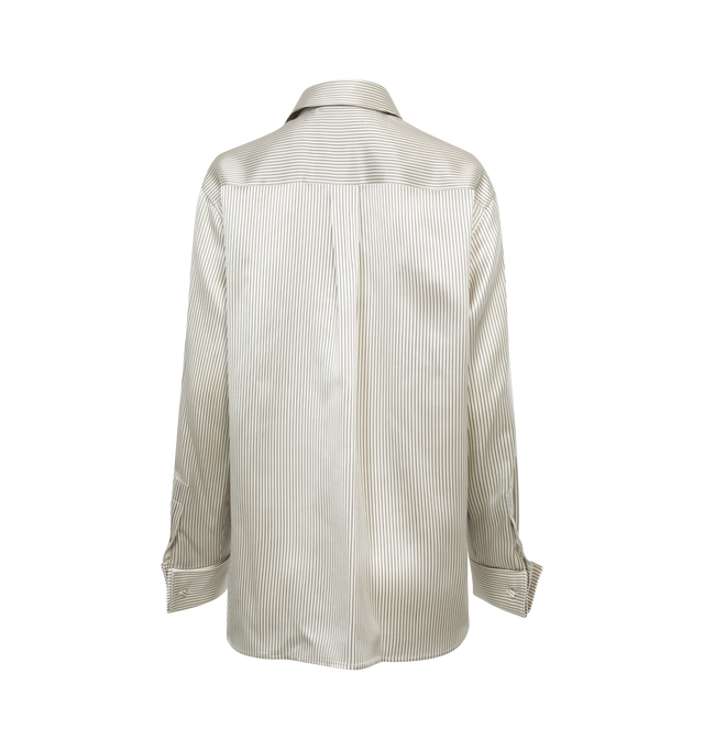 Image 2 of 4 - WHITE - SAINT LAURENT Boyfriend Shirt featuring concealed front button closure, pointed collar, one button french cuffs and curved stepped hem. 100% silk. Made in Italy.  