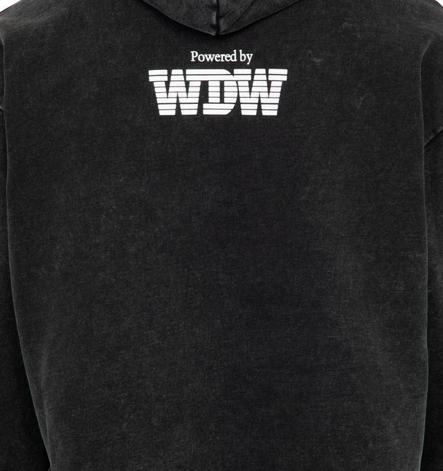 Image 5 of 5 - BLACK - WHO DECIDES WAR Intertwined Windows Hoodie featuring french terry, fading and logo graphics printed throughout, drawstring at hood, kangaroo pocket and dropped shoulders. 100% cotton. Made in China. 