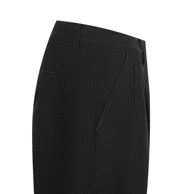 Image 3 of 3 - BLACK - Noah Men's double-pleat pant crafted from 100% cotton from Spain. Double-pleated with zip-fly and button-closure, side seam slanted front pockets and patch pockets on the back. Made in Portugal. 