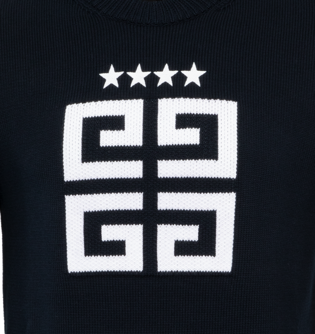 NAVY - GIVENCHY 4G Stars Sweater featuring long-sleeves, crew neck, 4G stars embroidered on the front, ribbed collar, hem and cuffs with rips and used effect and classic fit. 100% cotton. Made in Italy.