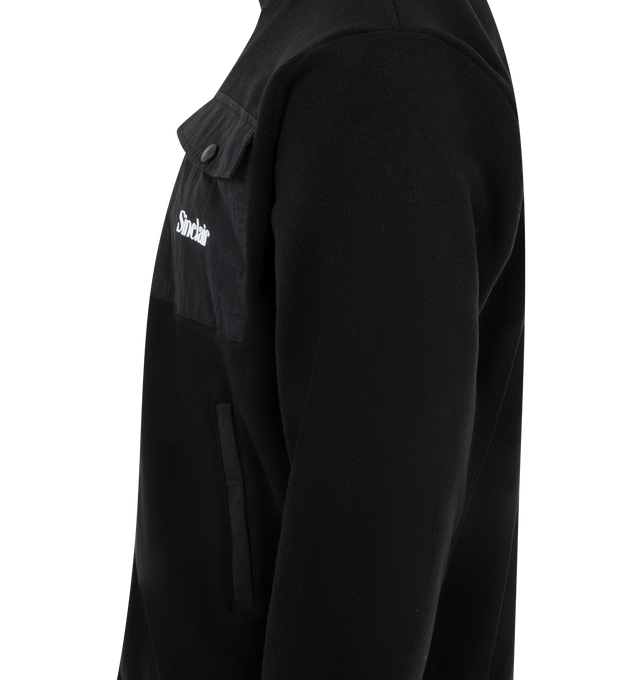 Image 3 of 3 - BLACK - Sinclair Global Fleece jacket featuring pocket with snap closure, drawstring togglesand embroidered logo at pocket. 