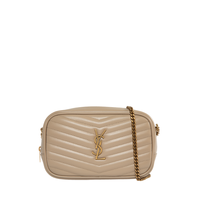 BROWN - SAINT LAURENT Mini Lou with Chain featuring zip closure, back slip pocket, three card slots and leather lining. 7.5 X 4.1 X 2 inches. 100% calfskin. 