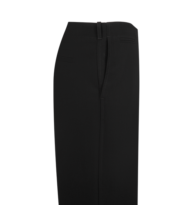Image 3 of 3 - BLACK - The Row Men's Ramil Pants are crafted from ultrafine merino wool woven in a poplin structure for a compact yet lightweight feel. Designed with a relaxed straight fit that sits at the mid-waist, these designer trousers feature a flat front, coin pocket detail, side slash pockets, and back welt pockets for a refined approach to classic tailoring. Main Material: 100% Virgin Wool. Fit: Relaxed Straight. Rise: Mid-Waist. Pockets: Coin Pocket, Side Slash Pockets and Back Welt Pockets. Made  