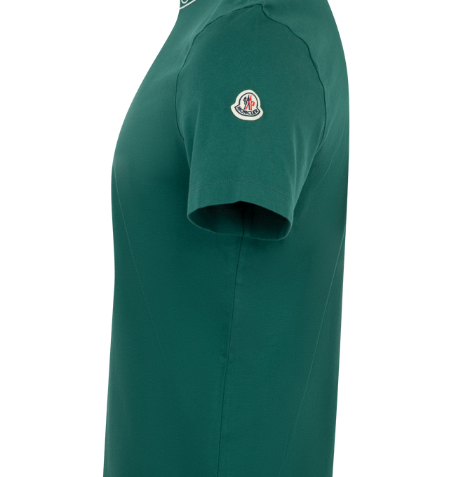 Image 3 of 3 - GREEN - Moncler Logo Trimmed T-Shirt  has a crew neck detailed with Moncler logo trim, a boxy waistline with fitted shoulders and chest 100% cotton.  