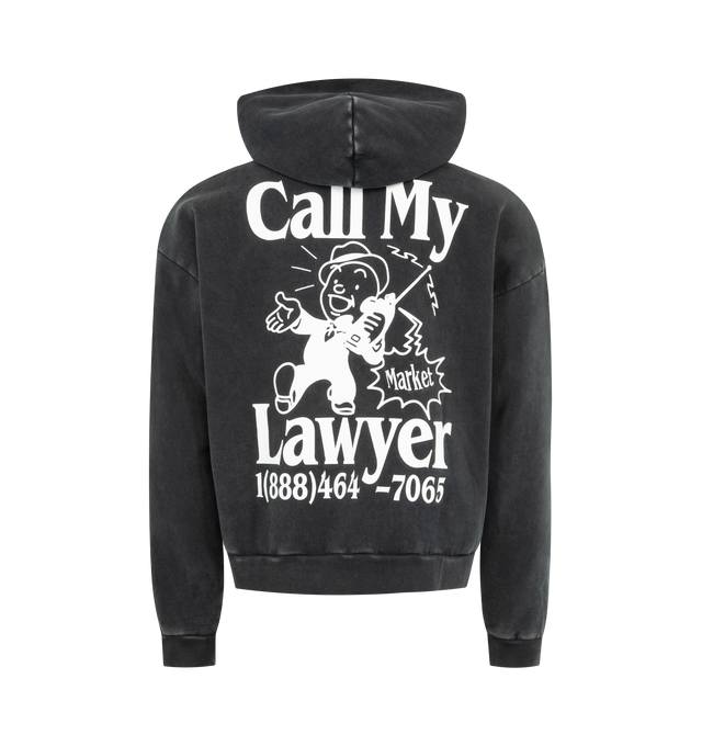 Image 2 of 2 - BLACK - MARKET Walking and Talking Lawyer Hoodie featuring pullover hooded sweatshirt, front and back graphic, front pouch pocket, ribbing trims and regular fit. 100% cotton. 
