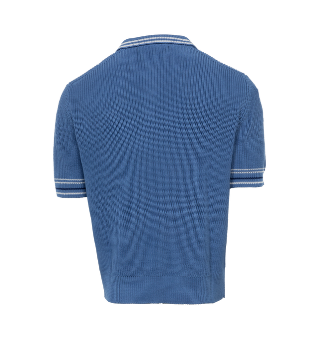 Image 2 of 3 - BLUE - MARNI Logo Polo Shirt featuring short sleeves, embroidered logo, polo collar with buttons and chest pocket. 100% cotton. Made in Italy. 