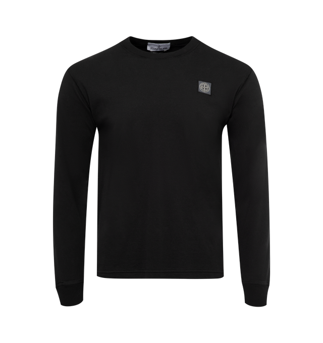 Image 1 of 2 - BLACK - STONE ISLAND Long Sleeve Tee featuring crew neck, cuffed sleeves, logo on chest and regular fit. 100% cotton. 