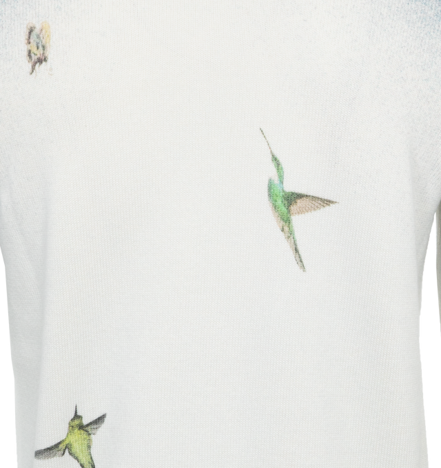 Image 4 of 4 - BLUE - AMIRI Embroidered Hummingbird Crew featuring crewneck, long sleeves, ribbed cuffs and hem and embroidered graphic and logo. 96% wool, 4% cotton. Made in Italy. 