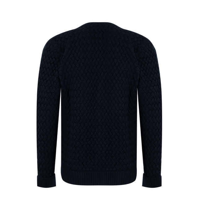 Image 2 of 2 - BLUE - Bottega Veneta Mens Intrecciato Wool Cardigan is crafted from soft wool knit with a 3D Intrecciato pattern. Features a button-front closure and relaxed fit. Main Material: Wool. Made in Italy. 