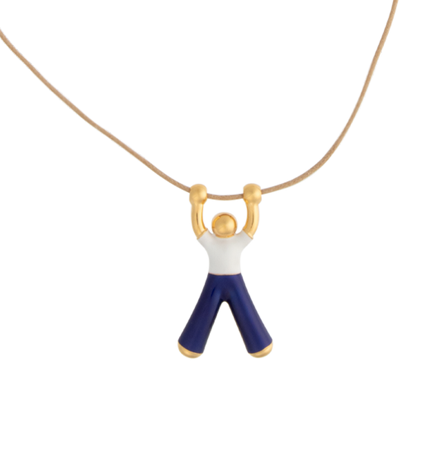 Image 2 of 2 - GOLD - Loewe Hanging Acrobat necklace featuring a pendant in sterling silver with a gold finish and enamel on a cotton cord. Made in Italy. 