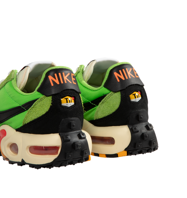 Image 3 of 5 - GREEN - Nike Air Max Waffle SP sneakers with Action Green and Total Orange Textile upper with suede overlays, leather swoosh and heel tab. Featuring air cushioning, foam midsole and textured rubber outsole.  