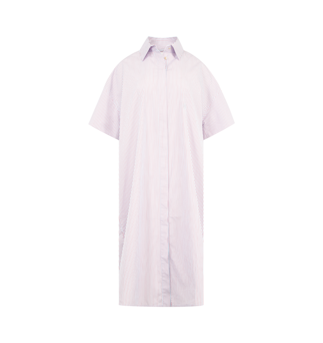 Image 1 of 3 - RED - RADH The Anu Dress featuring a shirt dress with a relaxed shape, striped throughout, organic cotton-poplin and midi length. 100% cotton. Handmade in Italy. 