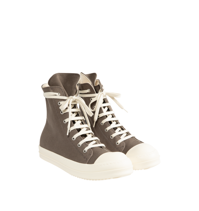 Image 2 of 5 - BROWN - DRKSHDW High Top Sneaks Sneakers featuring canvas trainers, exposed zip fastening at side, high-top, round contrast toe, tonal laces, contrast chunky sole and contrast toe cap. 100% canvas. Rubber sole. Made in Italy.  