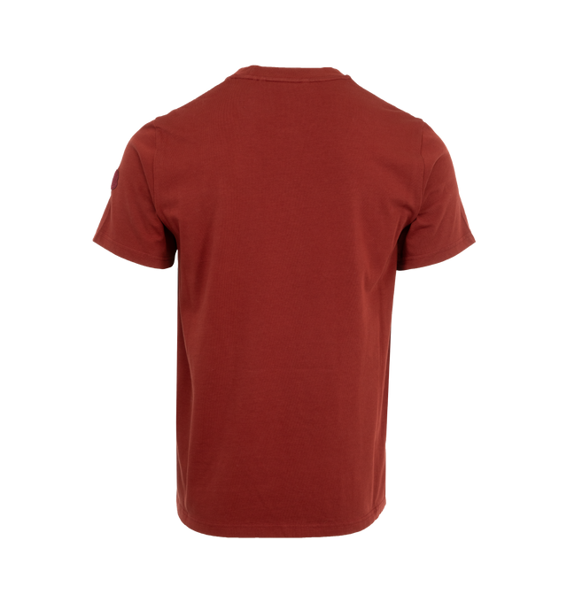 Image 2 of 3 - RED - MONCLER Logo T-Shirt featuring combed cotton jersey, short sleeves, ribbed crew neck and printed logo motif. 100% cotton. 