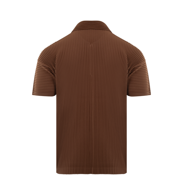 Image 2 of 2 - BROWN - ISSEY MIYAKE Polo featuring polo collar, short sleeves, regular fit and pleats throughout. 100% polyester. 