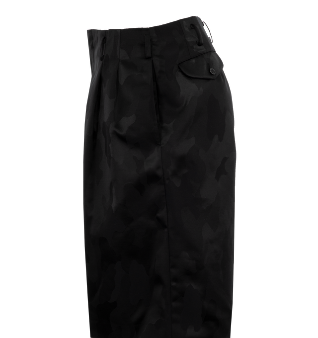 Image 3 of 4 - BLACK - Homme Plus Camo Shorts have a zip and hook closure, belt loops, side pockets, and a back pocket with a button flap.  